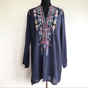Johnny Was Blue Floral and Geometric Tunic Top Size L Coverup